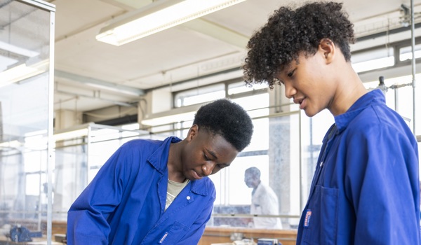 Participants of Access programme Uncover Engineering 2024 working in the Mechanical Lab