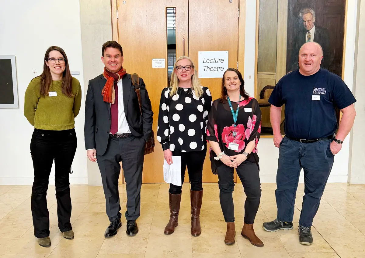 Prof. Constantin Coussios and the IBME Administrative and Professional Team (From left to right: Dr Katherine Baysan, Prof. Constantin Coussios, Caroline Brown, Mandy Townsend, and James Fisk)